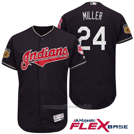 Maglia Baseball Uomo Cleveland Indians Andrew Miller Blu 2017 Allenamento Primaverile Flex Base Giocatore